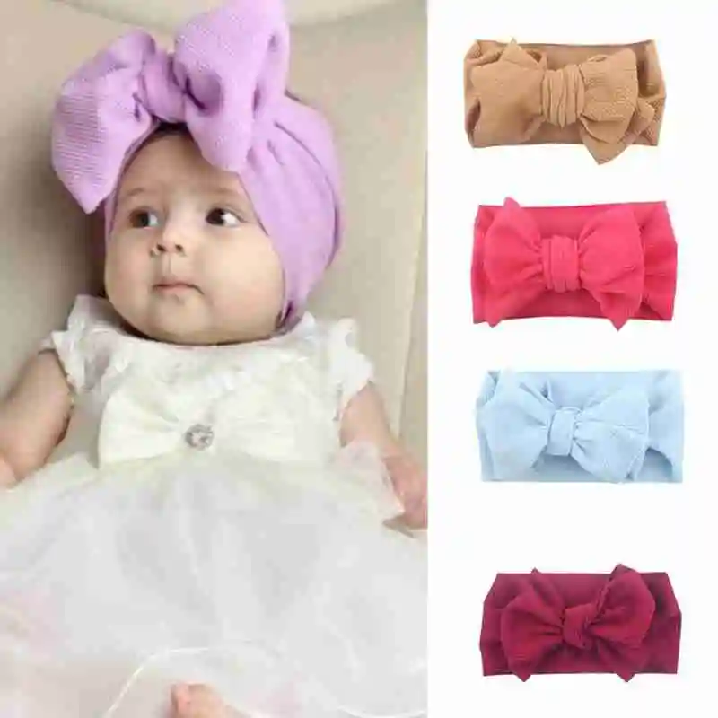 Детская эластичная повязка на голову популярная с бантом для новорожденных