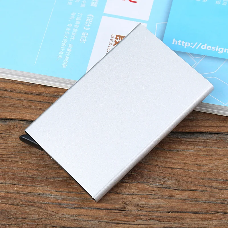 KUDIAN BEAR RFID защита кредитный держатель для карт алюминиевый брендовый чехол для визиток антимагнитный металлический кошелек держатель BIH119 PM49 - Цвет: Silver
