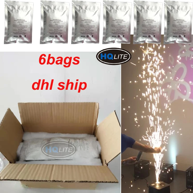 6bags ti powder Сценическая холодная машина фейерверков 600 Вт Холодное пламя фейерверков DMX и дистанционное управление сверкающие Оборудование свадебный фонтан TI порошок - Цвет: 6bags ti powder