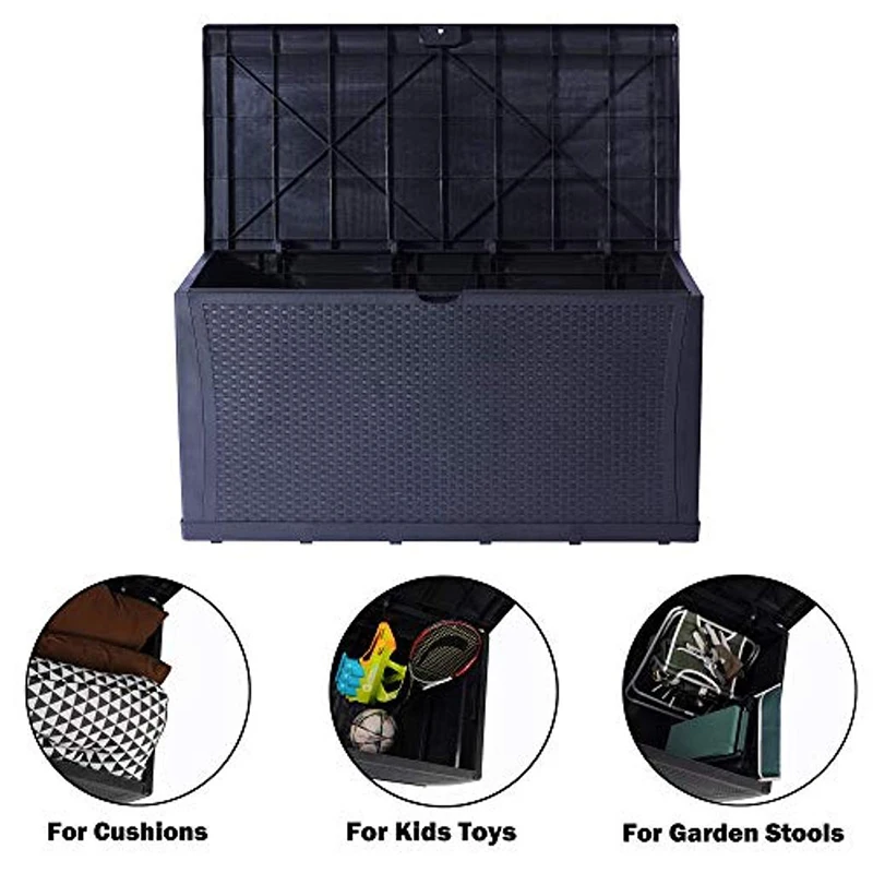 Caja de almacenamiento para Patio, contenedor de rat&aacute;n al aire libre, gabinete de pl&aacute;stico, banco-4