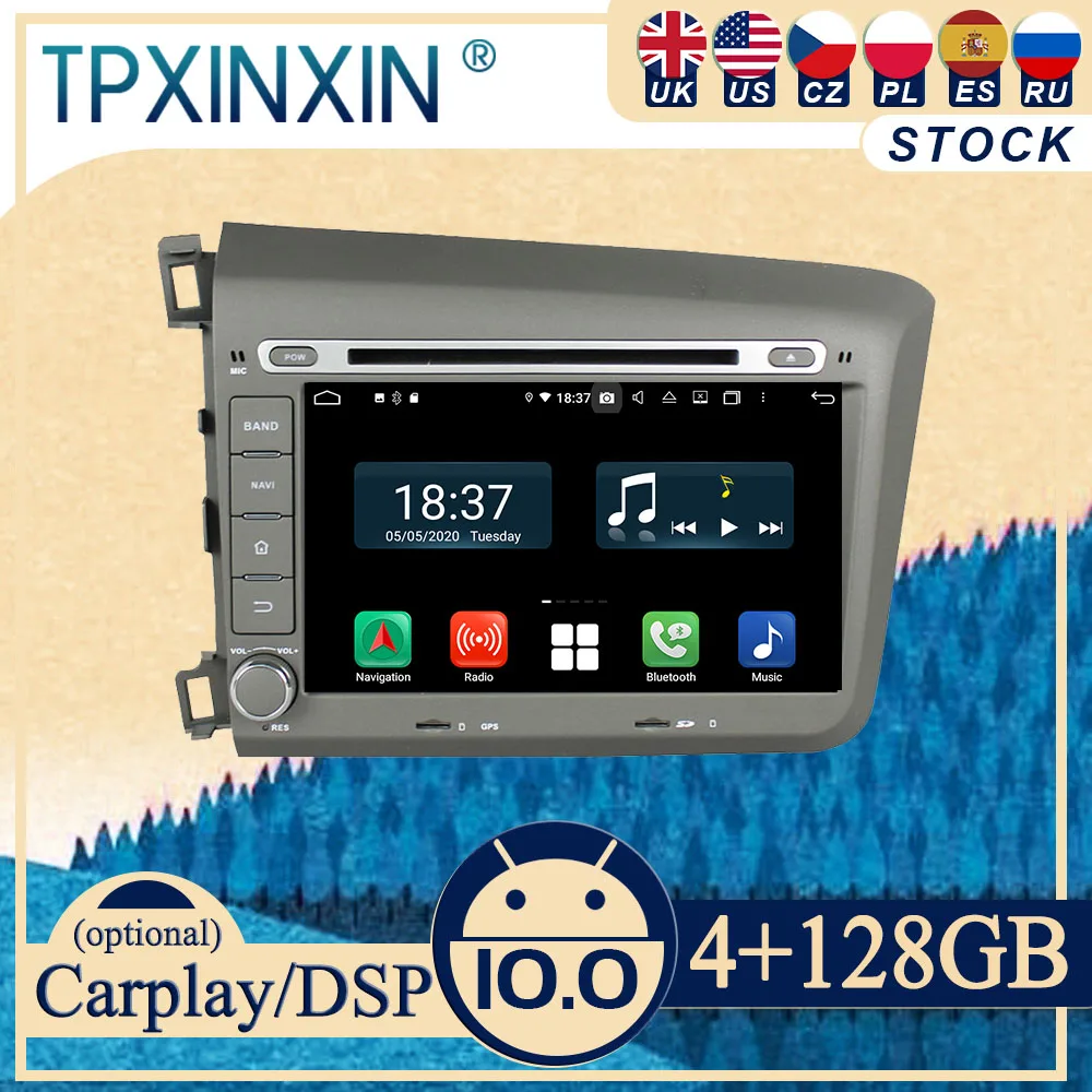 

PX6 For Honda Civic 2012-2015 Android10 Carplay Radio Player Car GPS Navigation Head Unit Car Stereo WIFI DSP BT