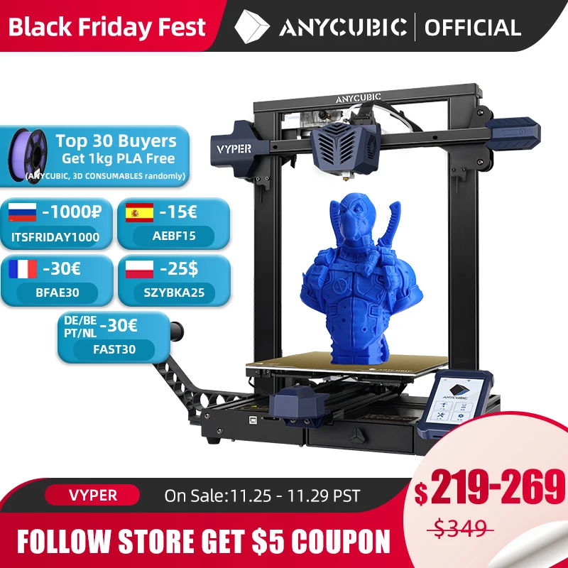 

ANYCUBIC Newest FDM 3D Printer, Vyper, Auto-leveling 3D printer With 245 * 245 * 260mm Print Size Automatic Leveling 3D Printing