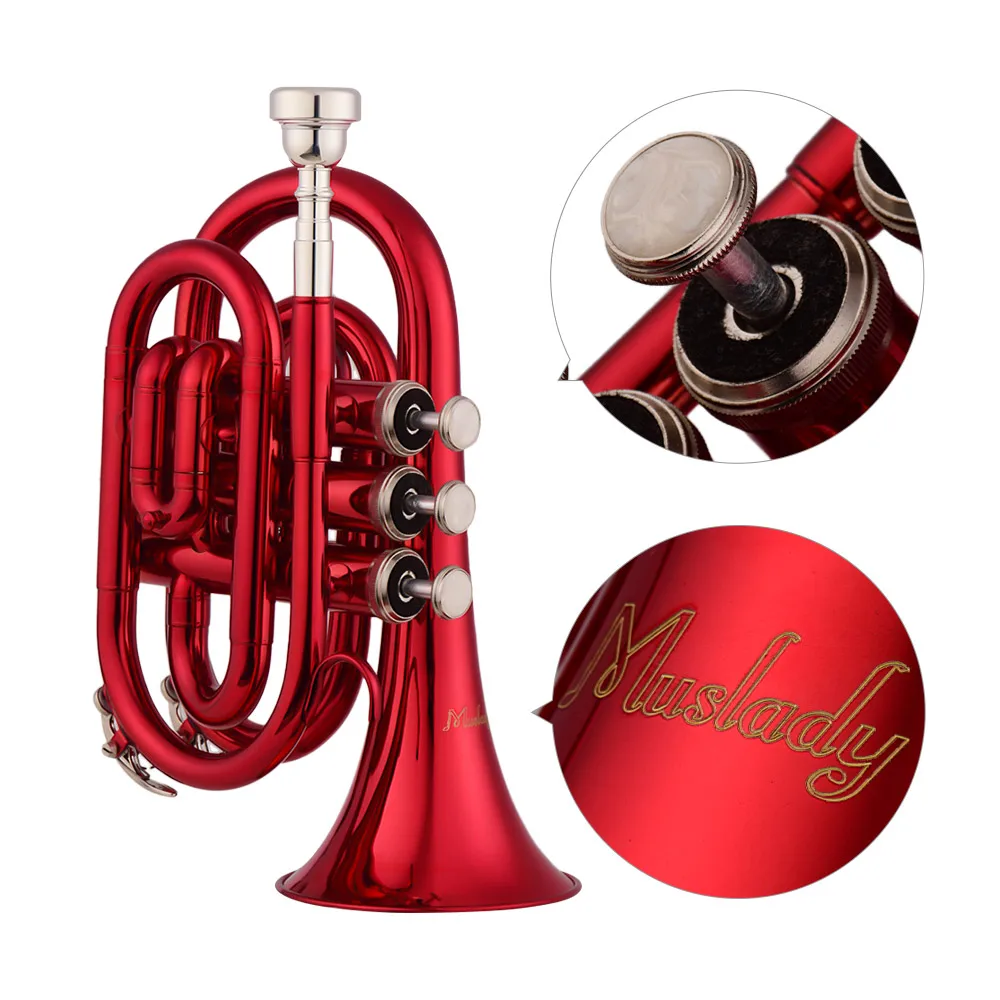 Muslady Мини карманный Bb труба плоская латунь Материал духовой инструмент с