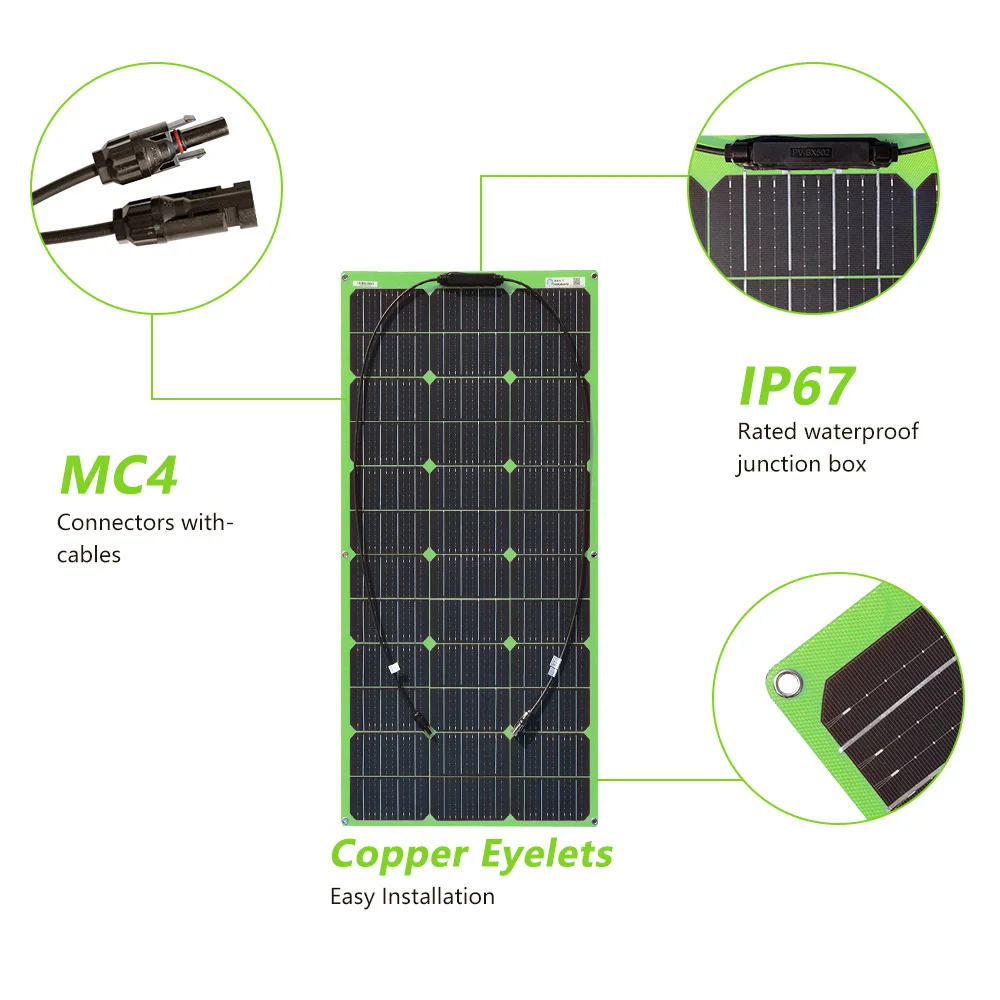 Murah Panel Surya Monokristalin Fleksibel 18V 100W Untuk Mobil/Perahu/Rumah/RV 12V Pengisi Daya Baterai Kit Panel Surya Tahan Air Lengkap