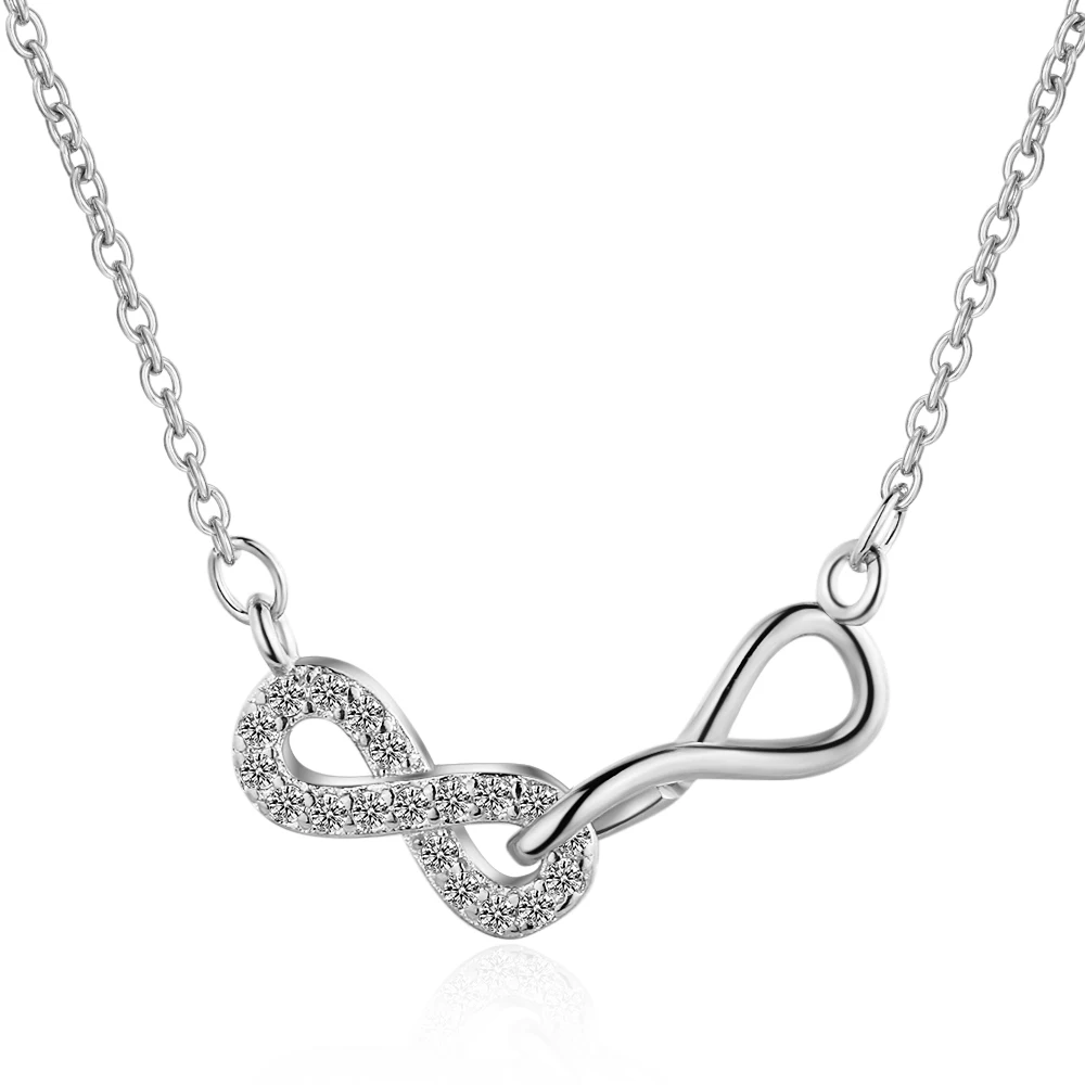 Double Number 8 Infinity Interlock Clavicle Short Necklace 925 Sterling Silver Pendant For Women Infinite | Украшения и