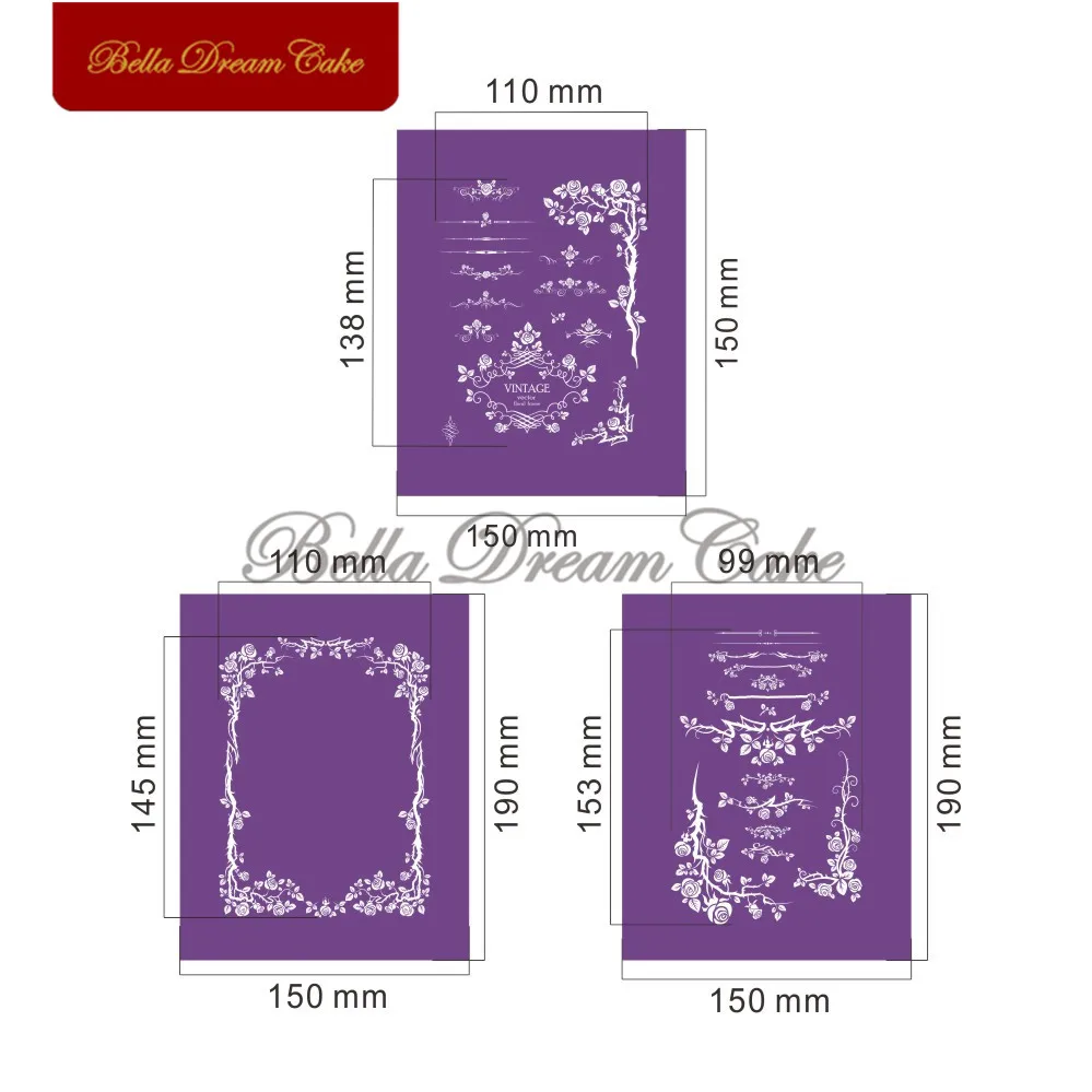 Цветочный дизайн рамки сетчатый трафарет ткань трафареты для торта помадка