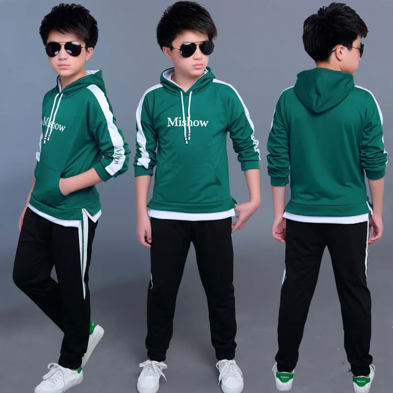 

Spring&Autumn Cotton School Uniform Sport Suit Boys Clothing Sets 4 6 8 10 12 Year Boy Hooded Tracksuit Clothes Set Kids
