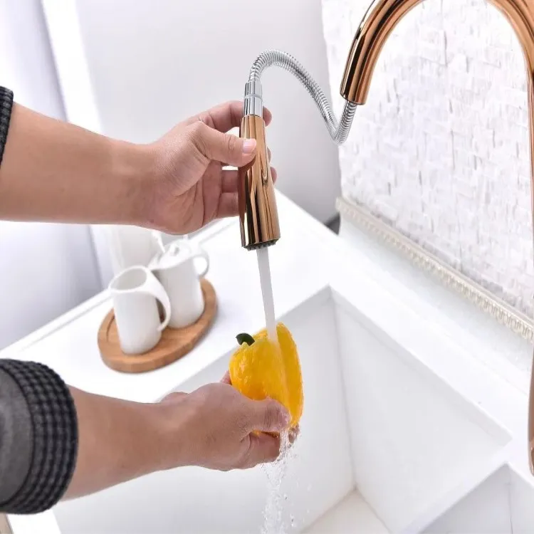 

Tuqiu Kitchen Faucets Single Handle Pull Out Kitchen Mixer Tap Single Hole Rotating Rose Gold Water Mixer Tap Mixer Tap