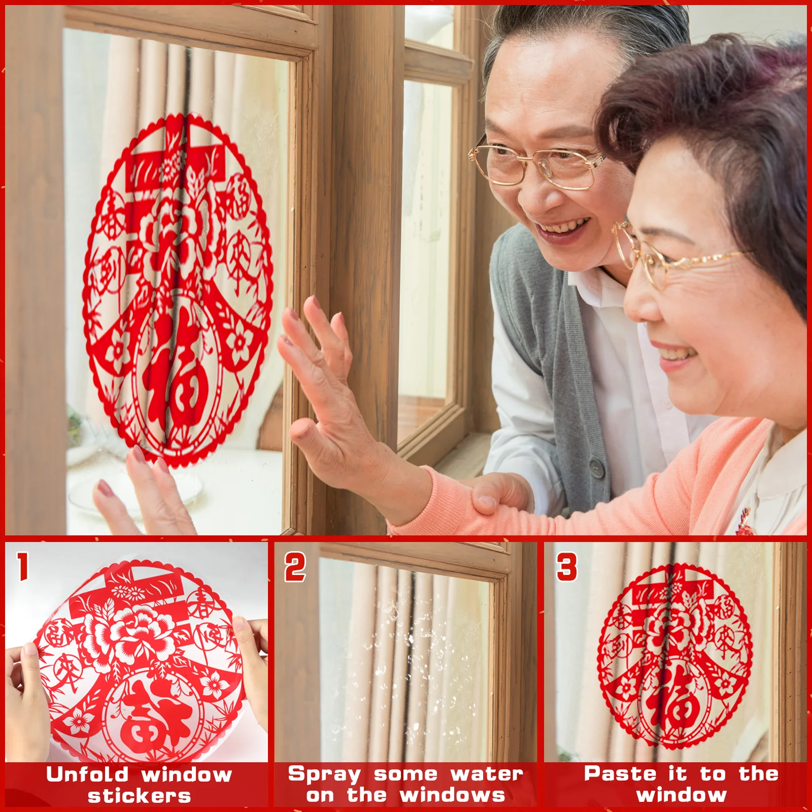 Behogar 32PCS 2021 Chinese New Year Decoration Kit Couplets Window Stickers Fu Characters for Home Hotel Spring Festival Decor | Дом и сад