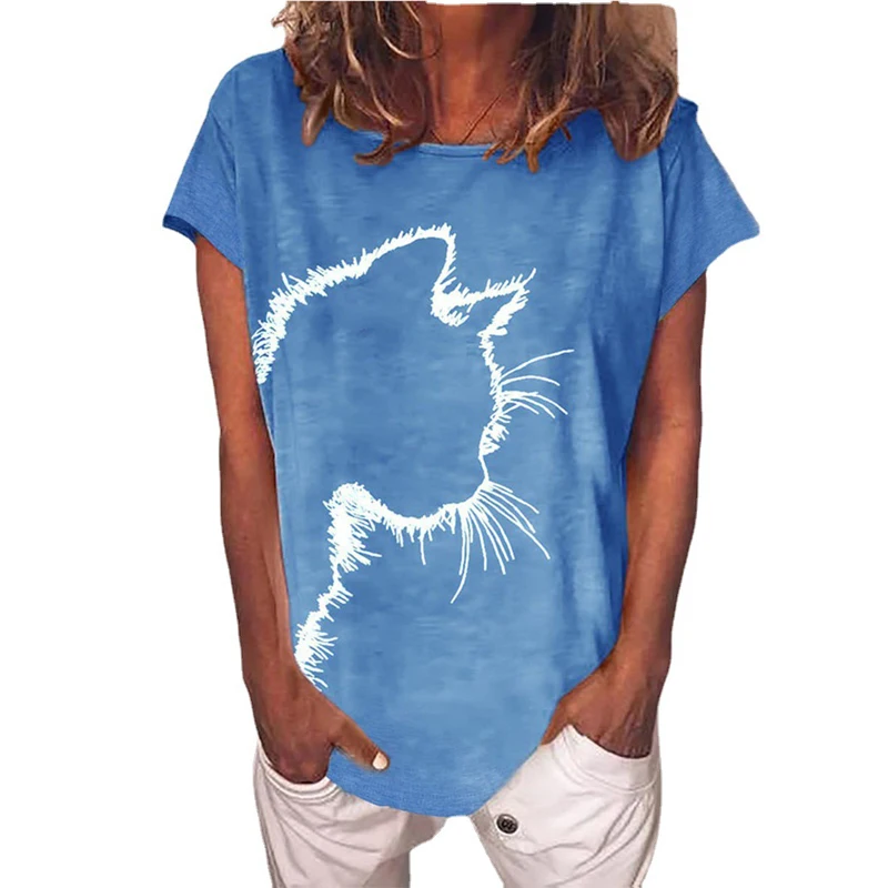 Футболка женская хлопковая с коротким рукавом круглым вырезом и мультяшным