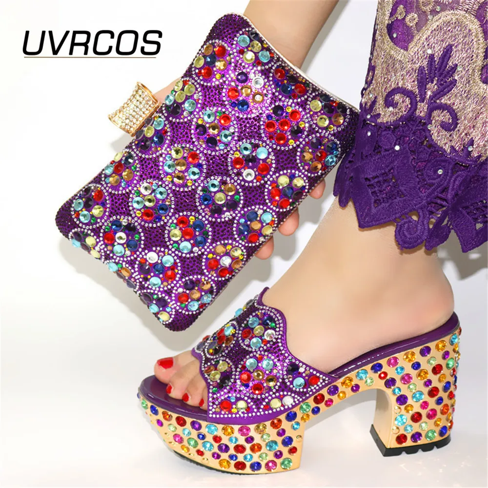 

Модные женские сандалии и сумки фиолетового цвета, комплект для взрослых, Высококачественная нигерийская обувь с подходящими сумками для с...