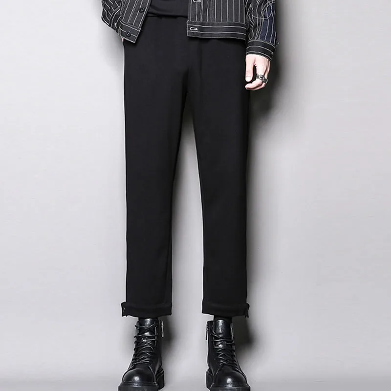 Men's Casual Pants Straight Pants Spring And Autumn New Black Slim Simple Versatile Pants Buckle Loose Nine-Minute Pants