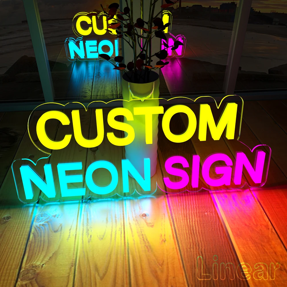 DIY Name Custom Birthday Design Led Neon Sign Night  Party Light Acrylic Backboard Purple Colors Hang Up Screw Wall Decoration