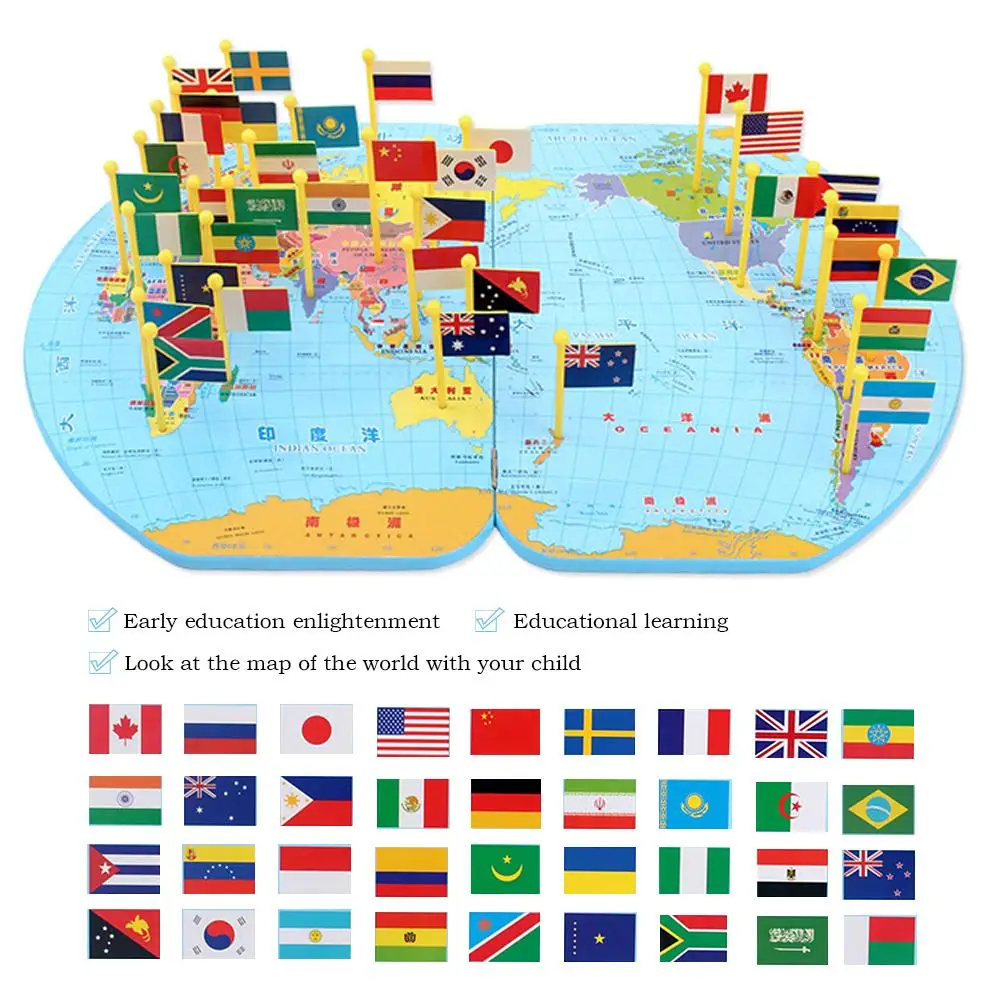 

Geographic country with Flag 3D Wooden Jigsaw puzzles World Map Toy Stress Relief National Flag Kids educational Learning toys