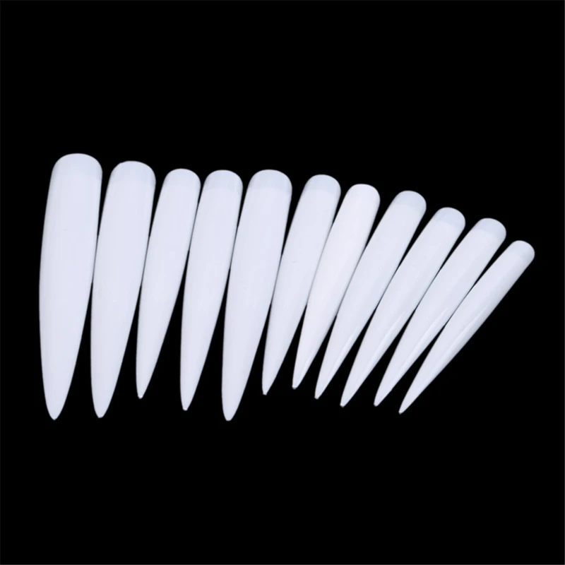 12pcs/set False Nails Natural /Clear/White Stiletto Sharp French Artificial Acrylic Fake Long Tips Design Femme | Красота и здоровье