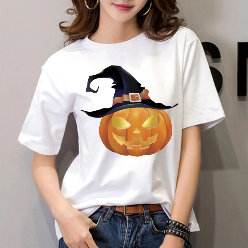 Тыква Хэллоуин принт Женская рубашка для отдыха в стиле Харадзюку летняя друзья