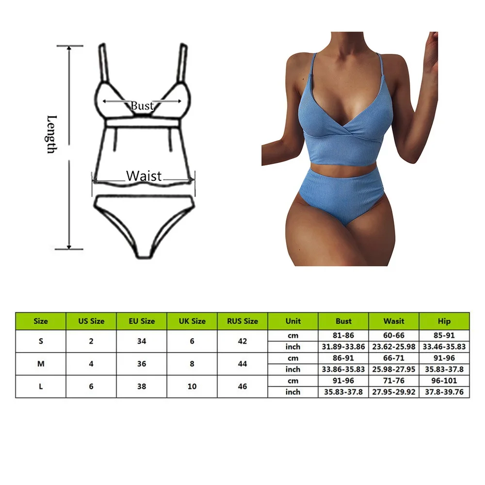 

Women Bandage Bikini Set Push-up Solid High Waist Beach Swimsuit bandeau Padded Bra Bathing Suit 2021 Swimwear
