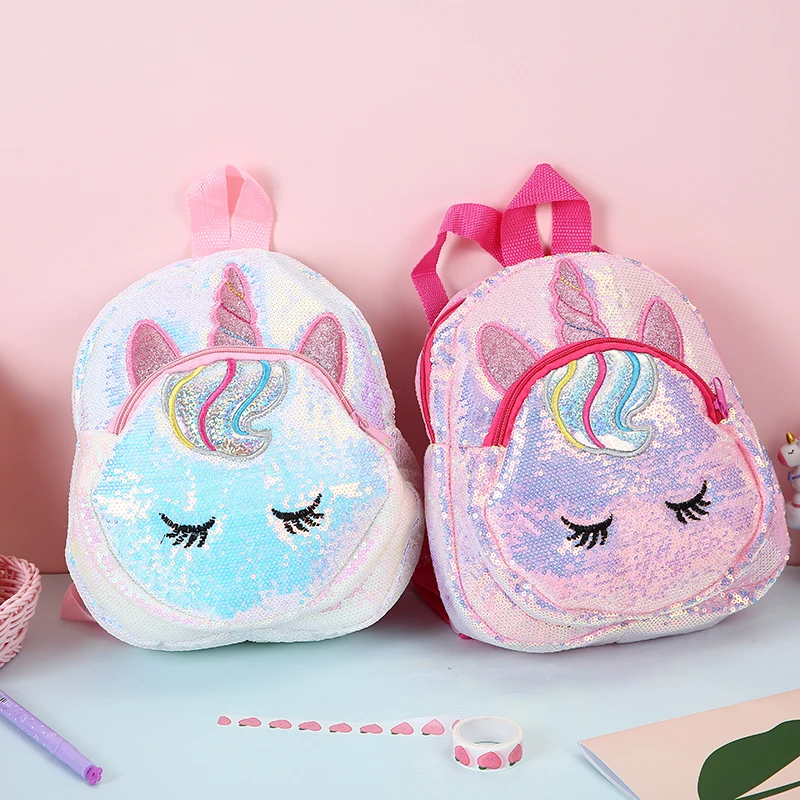 

Kindergarten Mini Embroidery Unicorn Backpack Student Cartoon Sequin Schoolbag Girl 4 Color Small Preppy Style Zipper Backpack