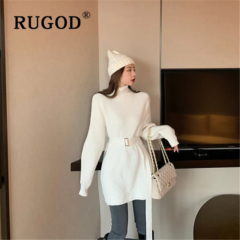 RUGOD элегантный вязаный женский свитер корейский шик рукав-фонарик на шнуровке