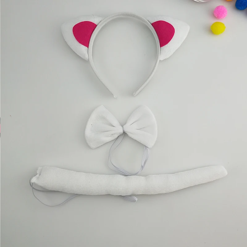 Повязка на голову с ушками животных для взрослых и детей белый ободок котом