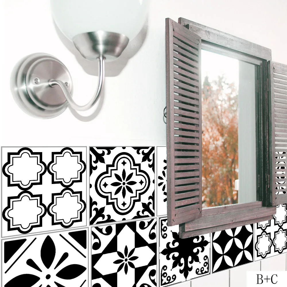 2020 DIY Wall Stickers Black White Self -Adhesive Anti Oil Waterproof Tiles Kitchen Bathroom Decoration Art | Дом и сад