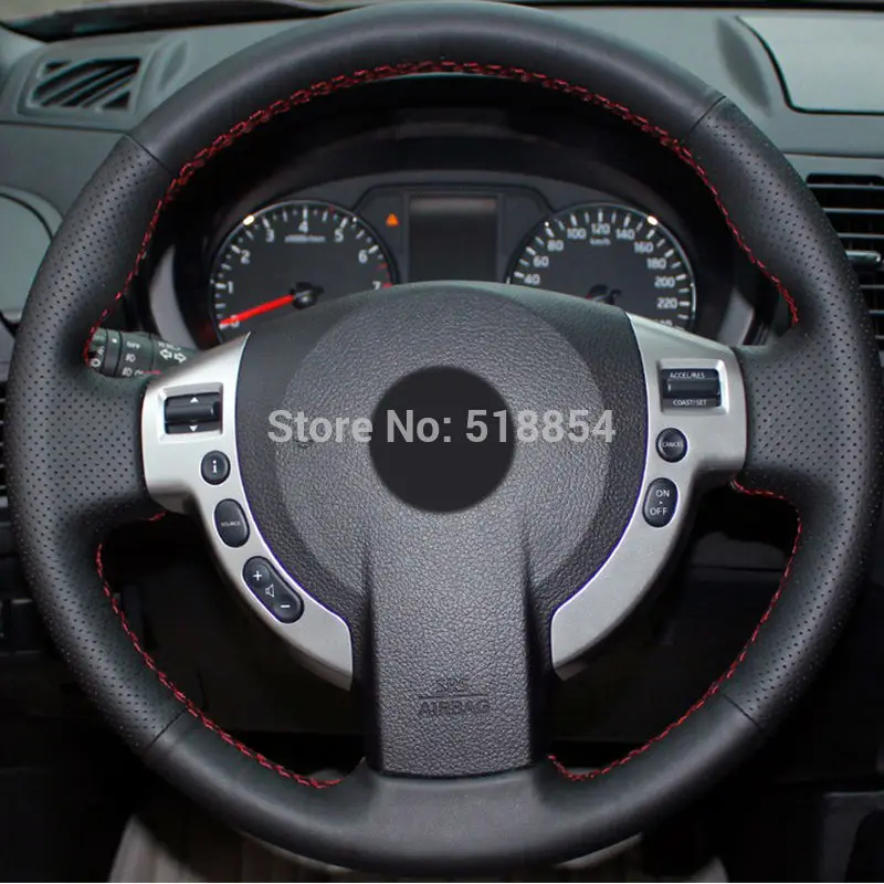 Черный чехол рулевого колеса автомобиля из искусственной кожи для Nissan QASHQAI X-Trail