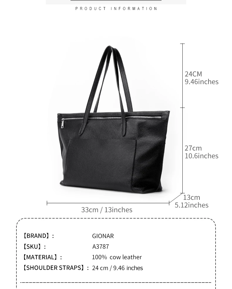 GIONAR Genuine Leather Tote Bags for Women Big Work Bag Premium Real Cow Leather Shoulder Bag Female Large Purses And Handbag
