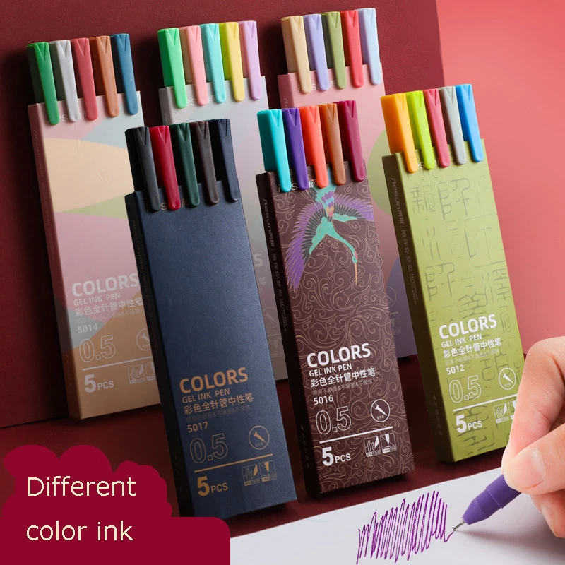 

Zoecor гелевые ручки 5 шт./лот винтажные кавайные 0,5 мм цветные чернила ручки в школу Morandi ручка для письма для школы офиса канцелярские принадле...