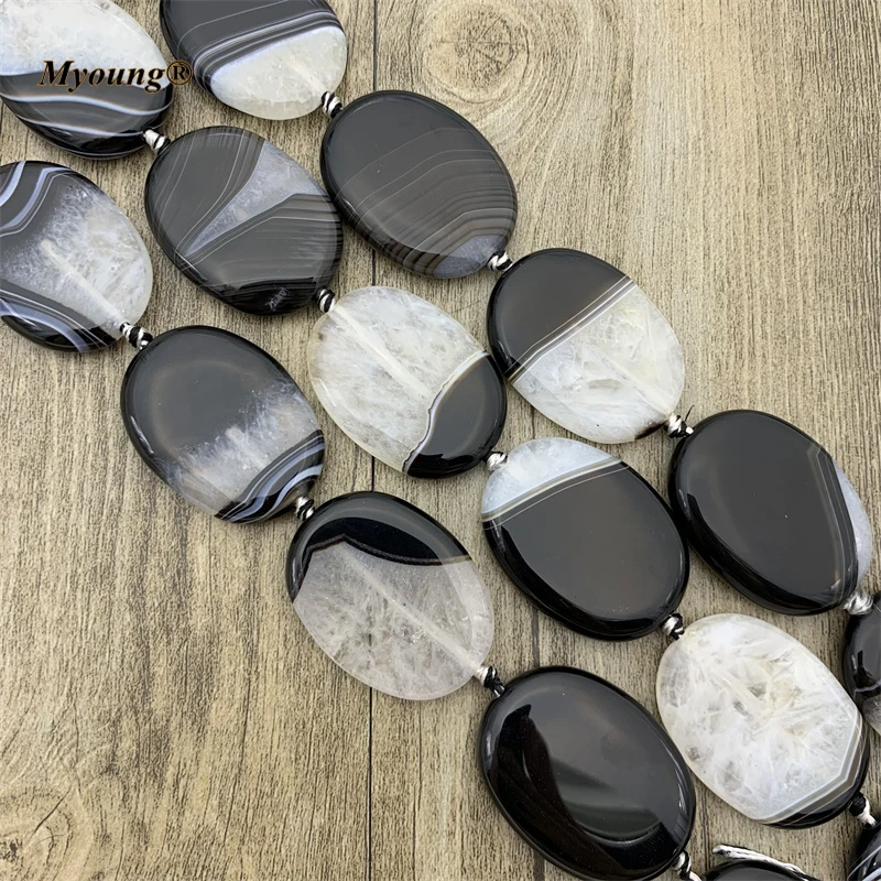 Large Oval Shape Black and White Agates Druzy Slice Pendant Beads For DIY Jewelry Making MY210930