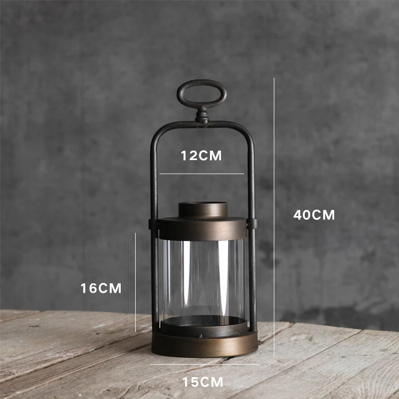 

Wrought Iron Candle Holders Creative Ornaments Industrial Wind Lamp Transparent Glass Cover Bougeoire American Ornaments EB50ZT