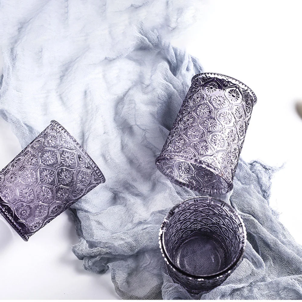 Фиолетовая стеклянная чашка с маргариткой Ins рельефные чашки для воды вина сока