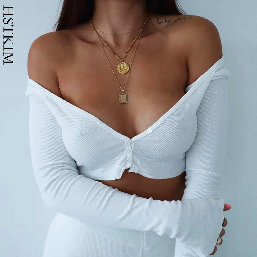 Женская футболка с глубоким V-образным вырезом и открытыми плечами | одежда