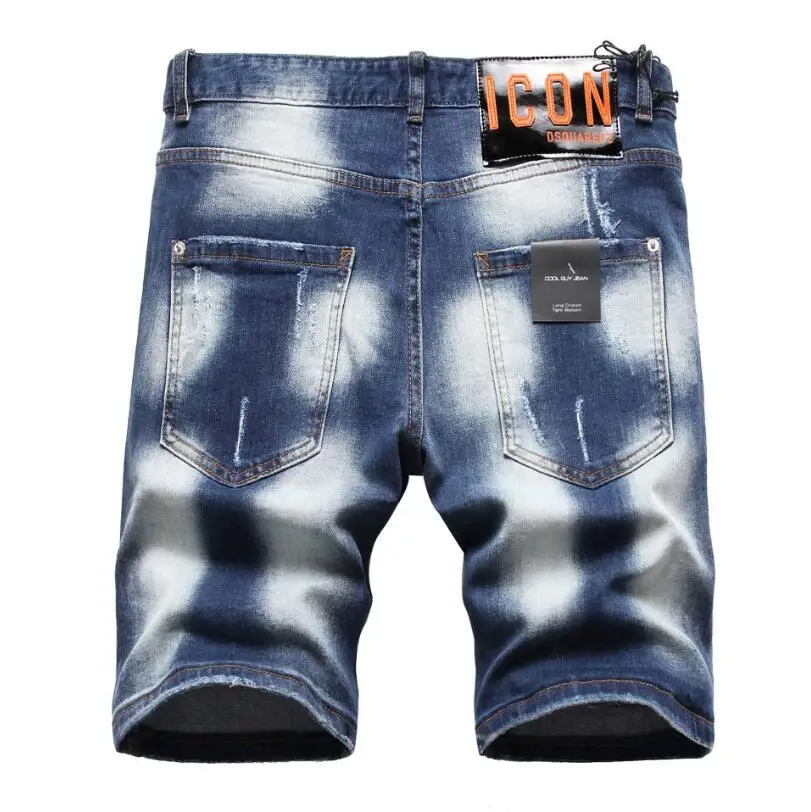 

Men Blue Denim Shorts New Summer Straight Jeans Holes Shorts Jeans High Quality Male Cotton Stretch Casual Shorts Jeans Size 42