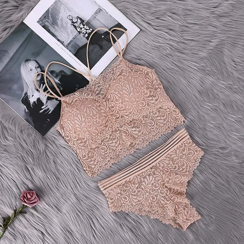 

2pcs/Set solid high waist sexy Perspective lace Women Open Underwear Sexy Lace Bra Panties Set Bralette