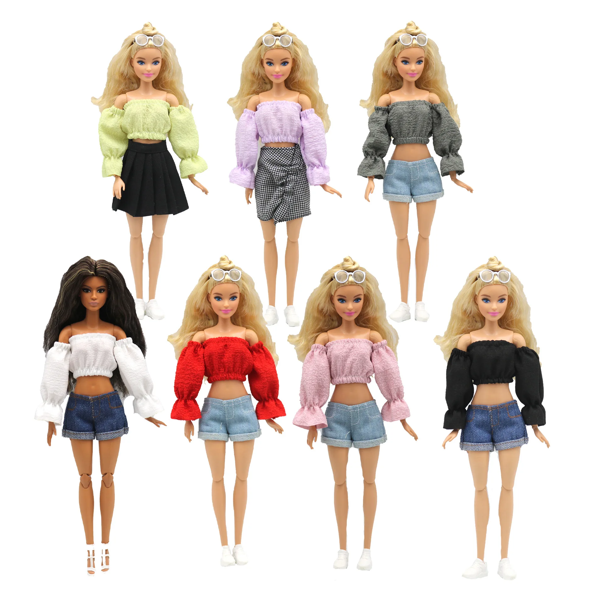 Одежда для куклы Барби 1/6 BJD рубашка с пышными рукавами юбка шорты одежды