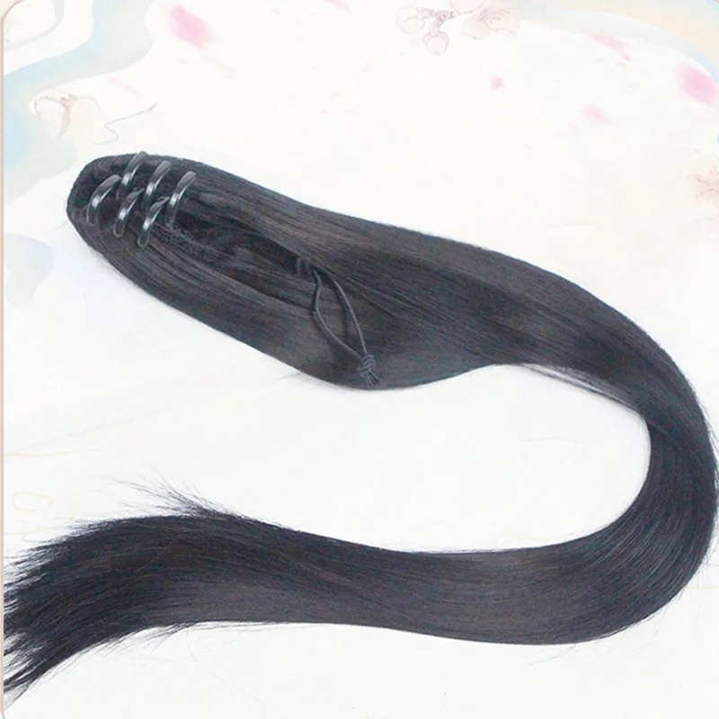 Длинные черные волосы 60 см с зажимами для конского хвоста украшение волос в