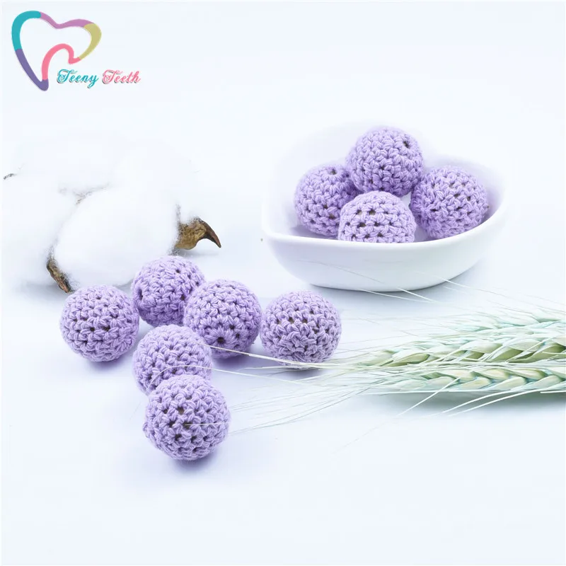 Teeny Teeth 10 PCS Lilac Round 16-20MM Knitting Cotton Crochet Wood Beads Balls DIY Decoration Baby Jewelry Necklace Sensory Toy | Украшения
