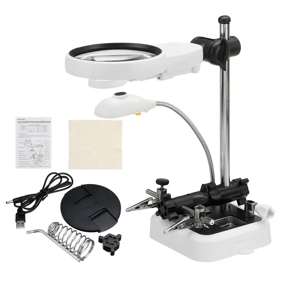 

3.5~11.5X LED Light Soldering Iron Station Stand Holder Station Clamp Clip Helping Hands Magnifying Glass Magnifier Repair Tool