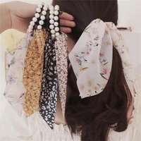 knotted pearl hair band bow ribbon hair scrunchies elegant hairband korean style ponytail hair tie women girls hair accessories