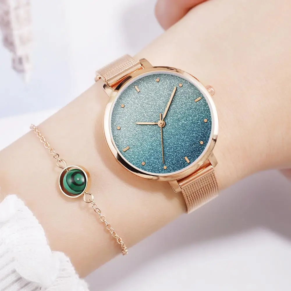 Новые модные женские часы, женские креативные кварцевые часы с градиентным циферблатом, женские часы Relogio Feminino Montre Femme Zegarek Damski - Цвет: Зеленый