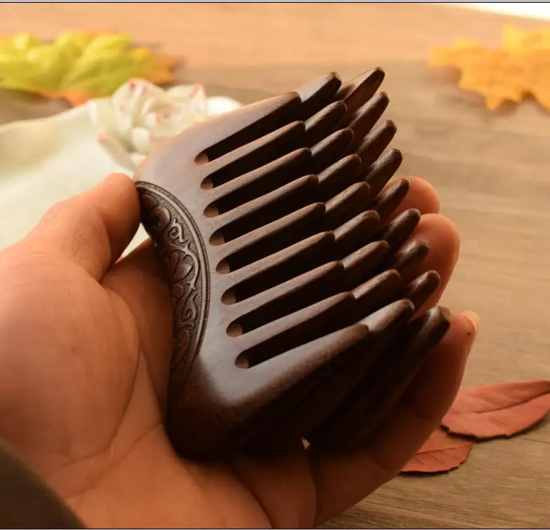 

HBZGTLAD Pocket Wooden Comb Natural Gold Sandalwood Super Wide Tooth Wood Combs Double side engraved small hair combs