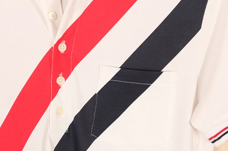 

2021 TB Brand Fashion short sleeve Shirts Men Contrast Color Casual Slim Cotton Polo tees male Summer Striped mens tops