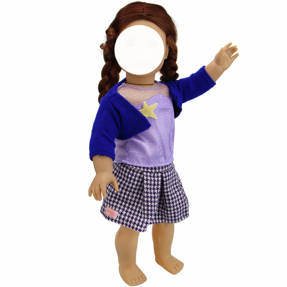 3 предмета = Синяя Куртка + кружевной жилет Блузка с рисунком звезды черно-белое