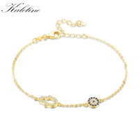 kaletine 925 sterling silver link chain bracelets for women hamsa hand evil eye charm bracelet turkish rose gold jewelry