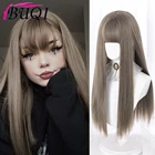 Длинные прямые женские парики BUQI с челкой, термостойкие синтетические парики для чернокожих женщин, серые, розовые, фиолетовые, косплей-волосы в стиле 