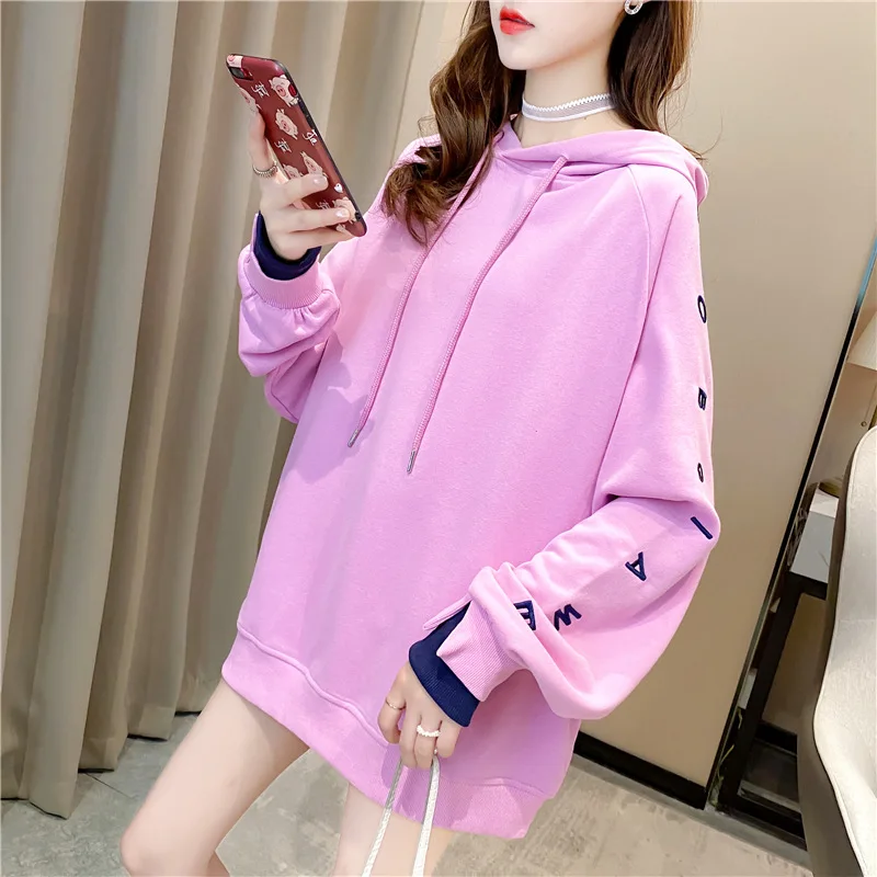 

Woman letters Embroidery Lavender Pink Sweatshirt Autumn Winter Women Kawaii Loose Long Sleeves Tops Oversized Hoodies New
