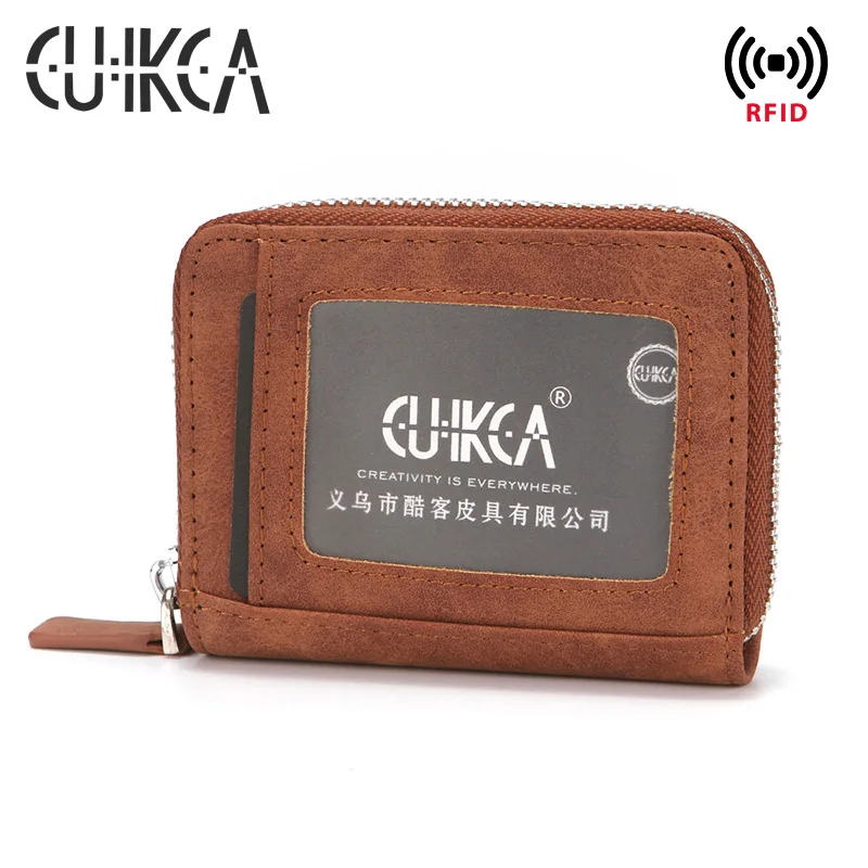 Кошелек CUIKCA с RFID защитой для мужчин и женщин короткий тонкий бумажник из нубука