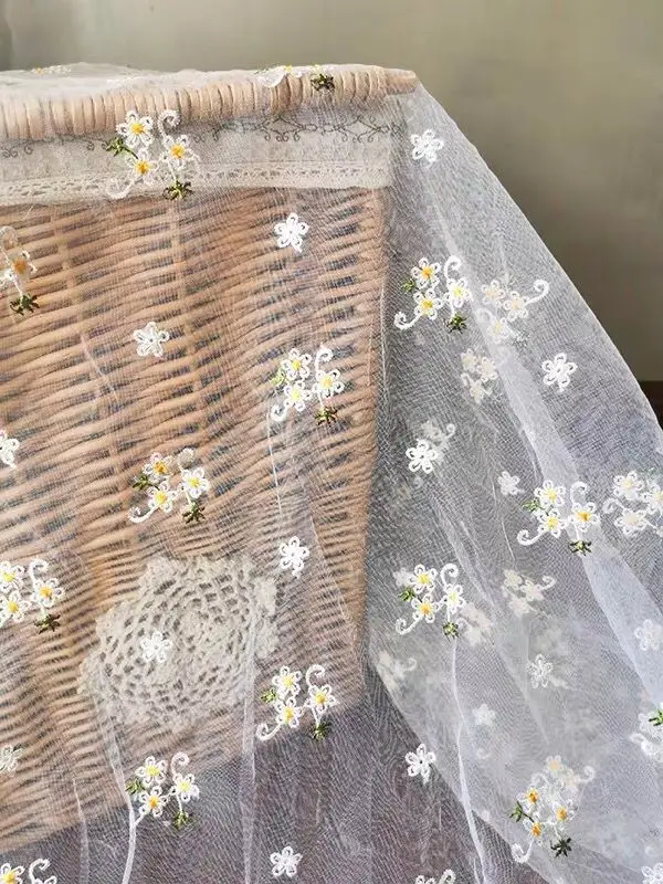 

1Yard Exquisite flower embroidered tulle flower mesh fabric girls clothes women dress DIY material home party decoration