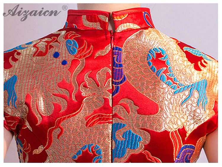 Новое атласное платье Cheongsam красное свадебное винтажное платье Qi Pao Женские китайские свадебные платья Qipao Акция Женская Роба в восточном стиле