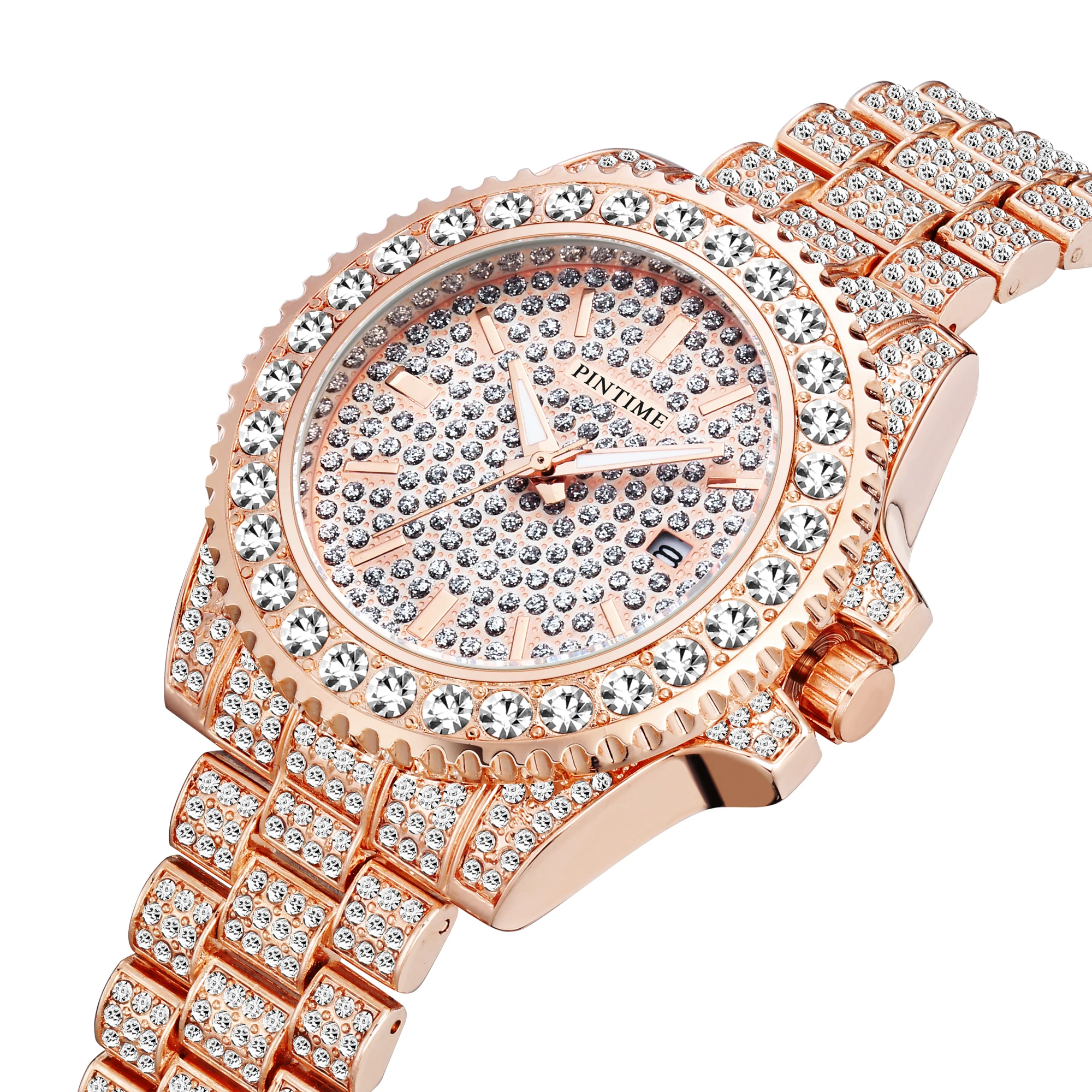 Wholesale Fashion Men Women Luxury Rose Gold Watch Full Diamond Iced Out Quartz Wristwatches Casual Dress Sport Clock Montre